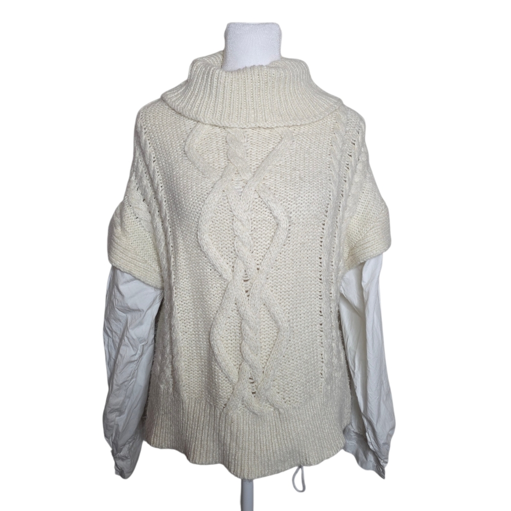 Love Tree Cowl Neck Sweater With Dress Sleeves Ivory And White Size Small